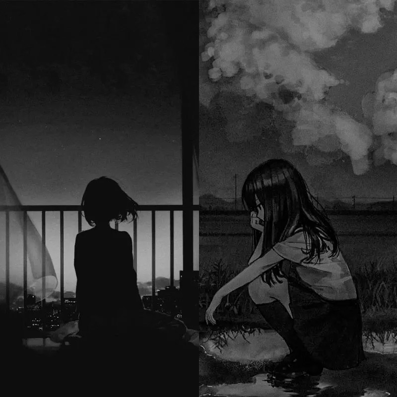 Ảnh anime buồn màu đen gợi lên nỗi cô đơn và trống trải