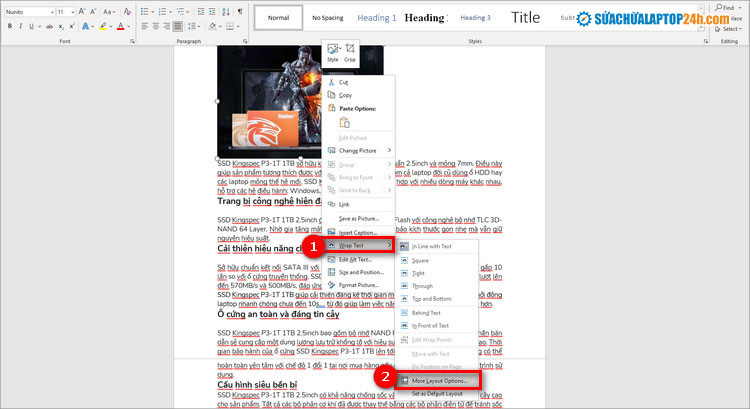 Chọn More Layout Options