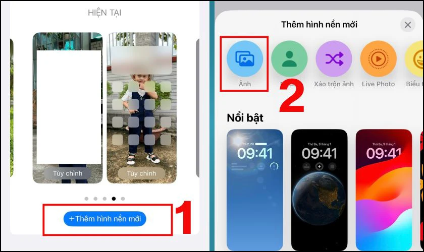 Chọn phần Thêm hình nền mới rồi chọn vào Ảnh