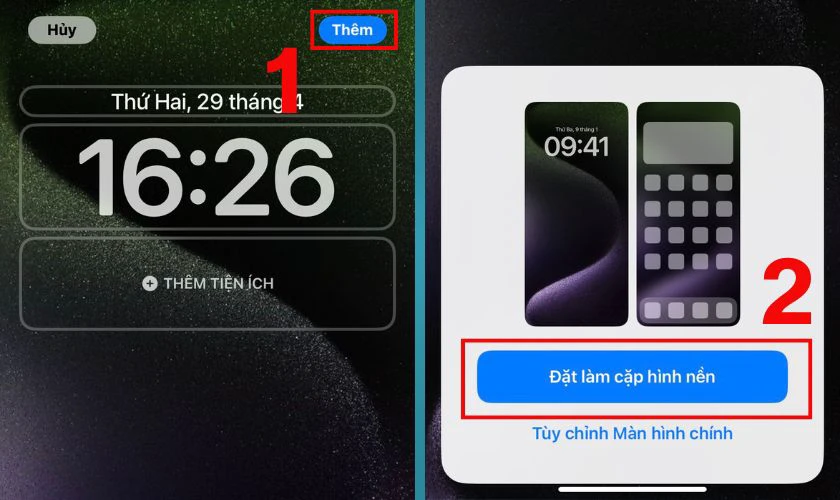 Nhấn vào Thêm và chọn vào Đặt làm cặp hình nền