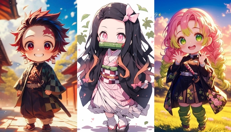 hình nền kimetsu yaiba chibi
