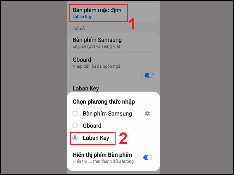 Tích vào ô Laban Key để cài đặt
