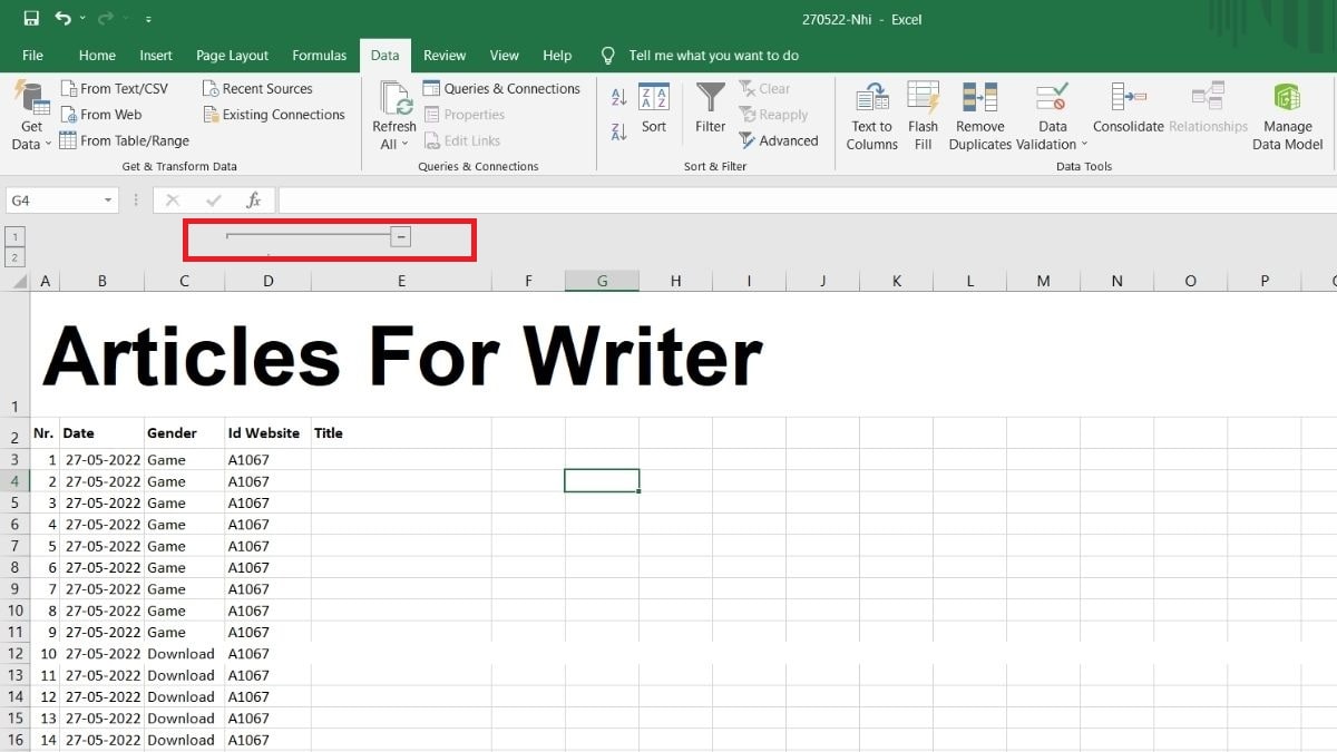 Bước 2: Cách ẩn cột trong excel có dấu cộng trong excel