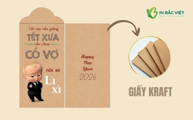 In lì xì meme giá rẻ trên chất liệu giấy Kraft, thiết kế hài hước và bền đẹp