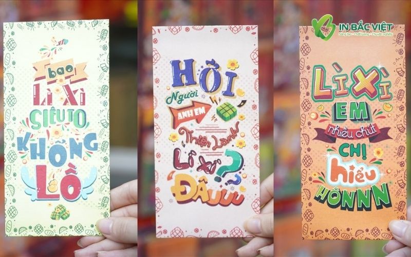 Bao lì xì meme với những câu nói hài hước của giới trẻ, thiết kế màu sắc nổi bật