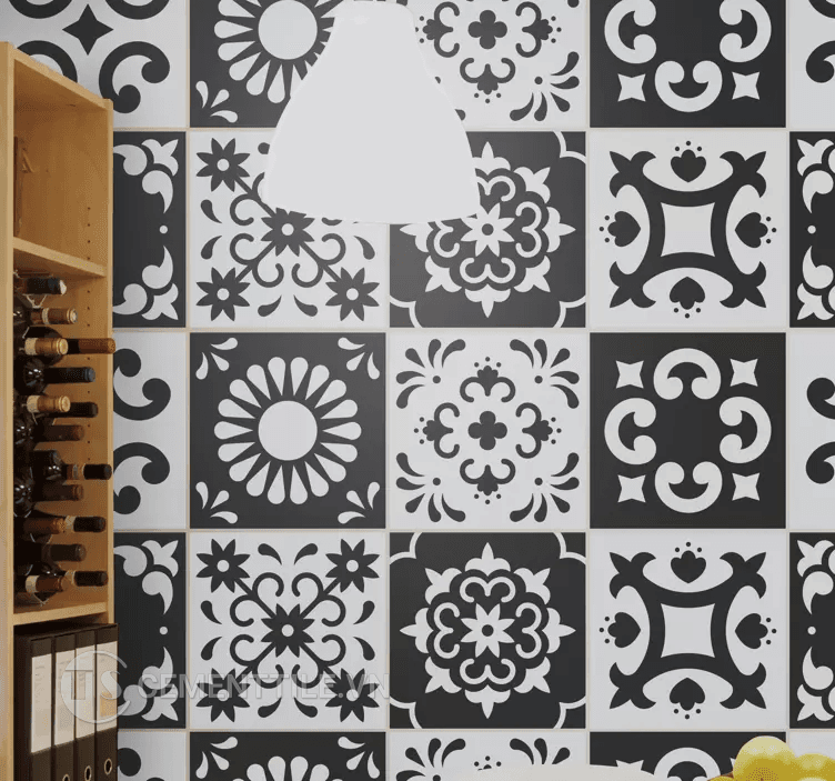 gạch bông tổng hợp tông trắng xám đen