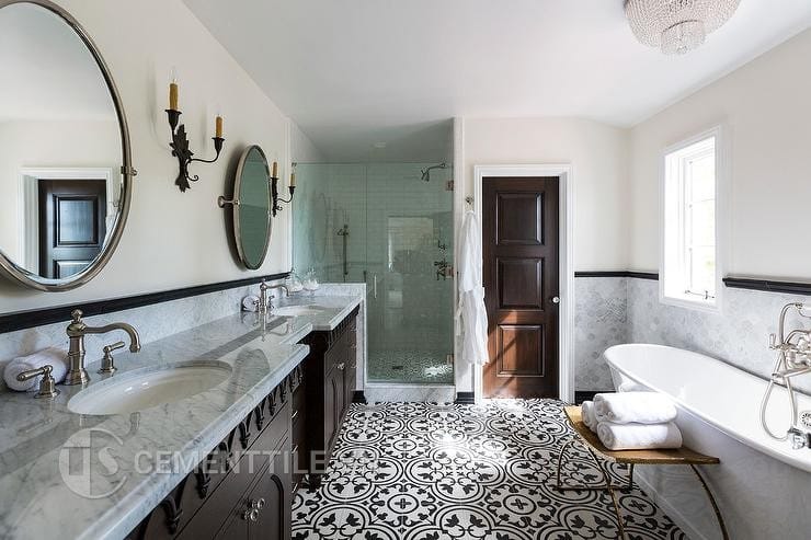 gạch bông tổng hợp tông trắng xám đen