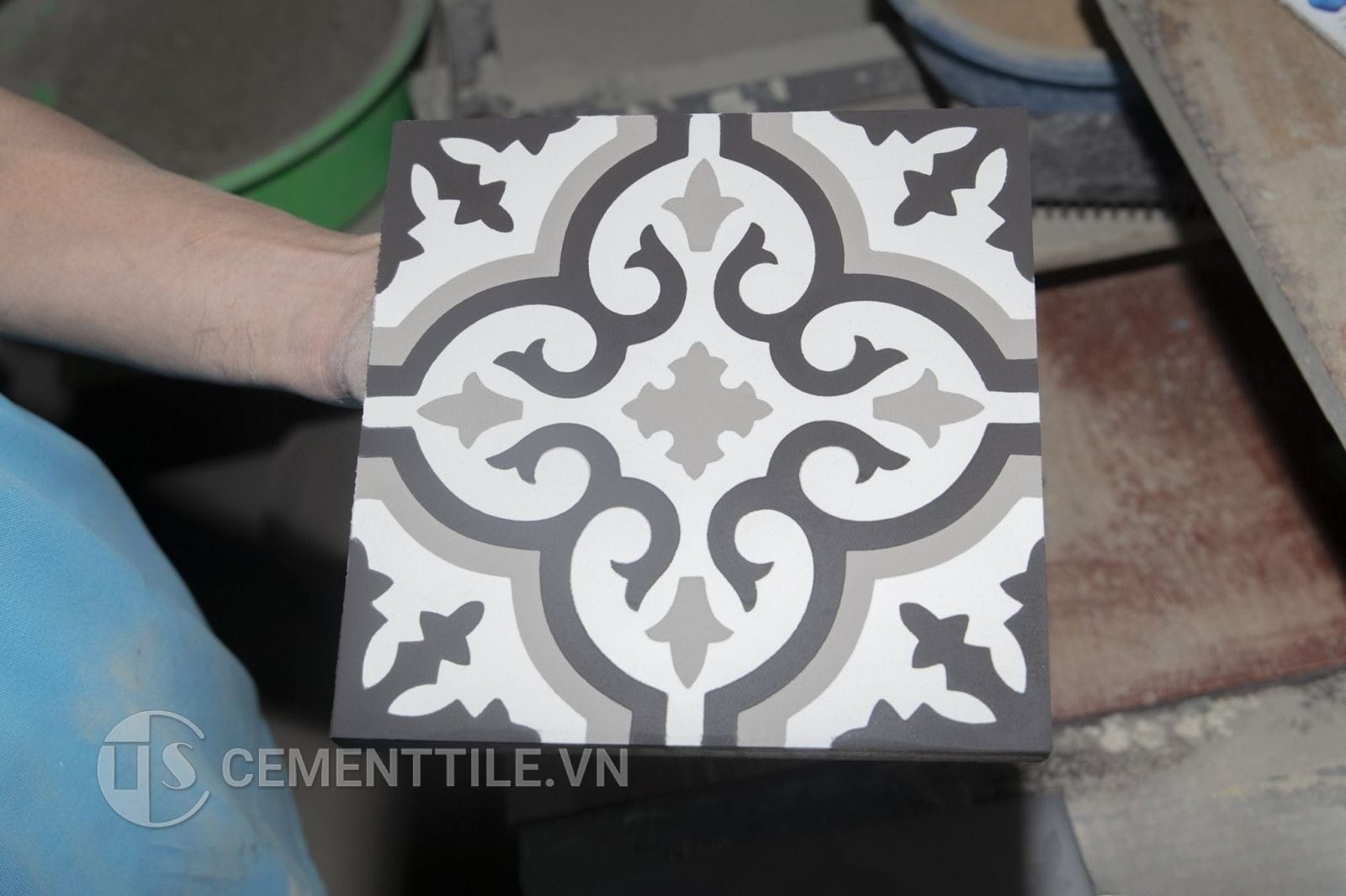 gạch bông tổng hợp tông trắng xám đen