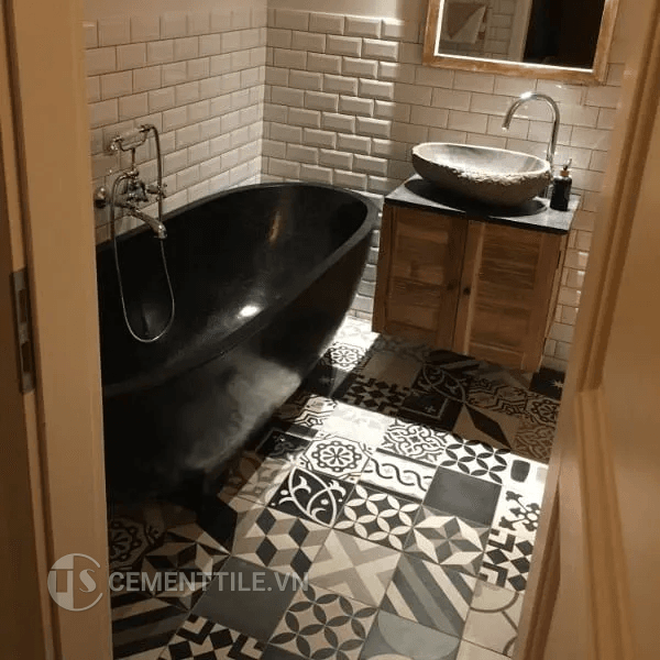 gạch bông tổng hợp tông trắng xám đen