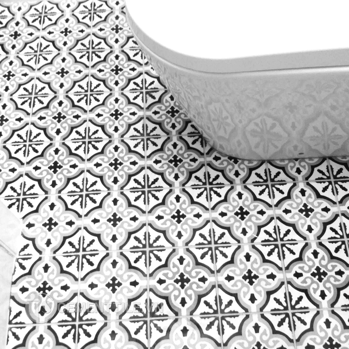 gạch bông tổng hợp tông trắng xám đen