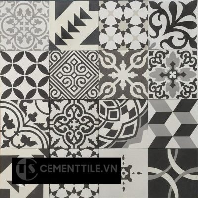 Gạch bông tổng hợp tông màu trắng xám đen