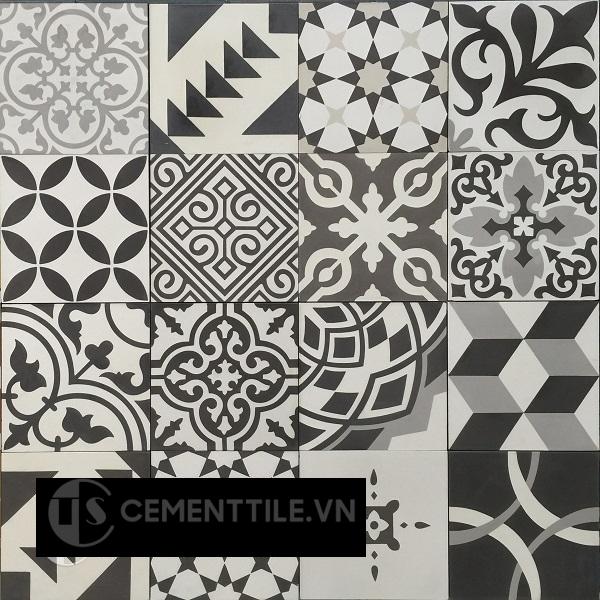 Gạch bông tổng hợp trắng xám đen