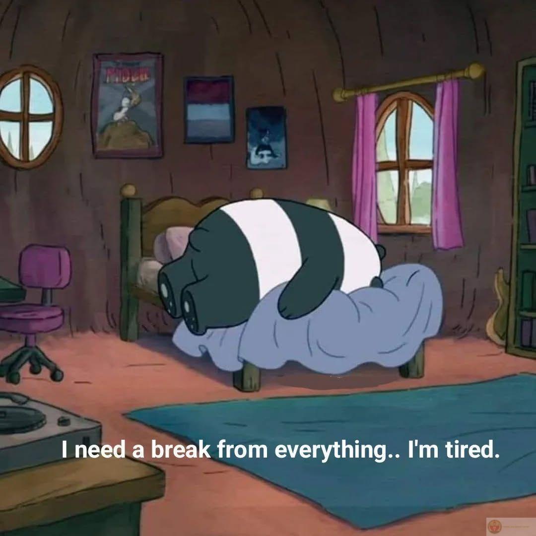 Meme mệt mỏi buồn cười mô tả sự kiệt sức khi phải chạy deadline đến tận đêm