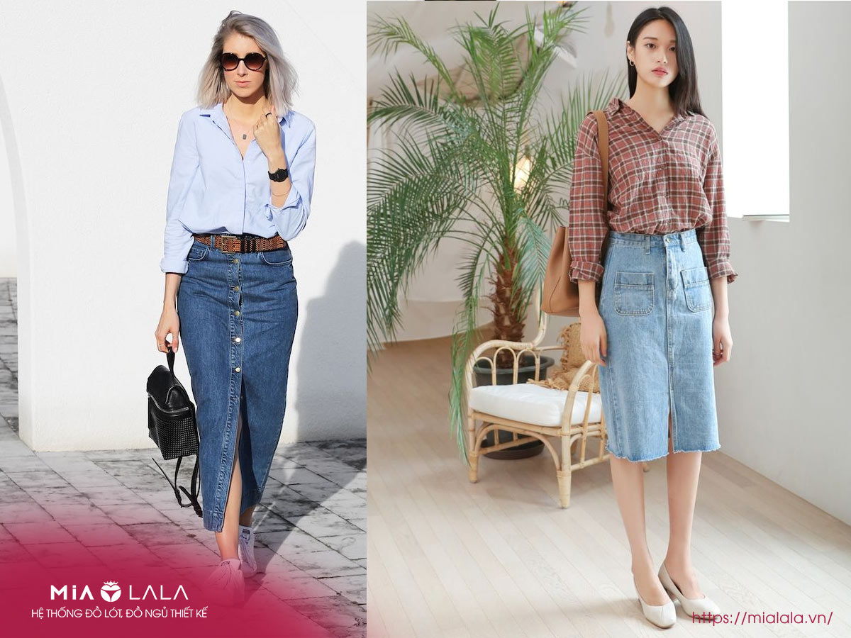 Cách mix đồ an toàn cho mọi kiểu chân váy bò