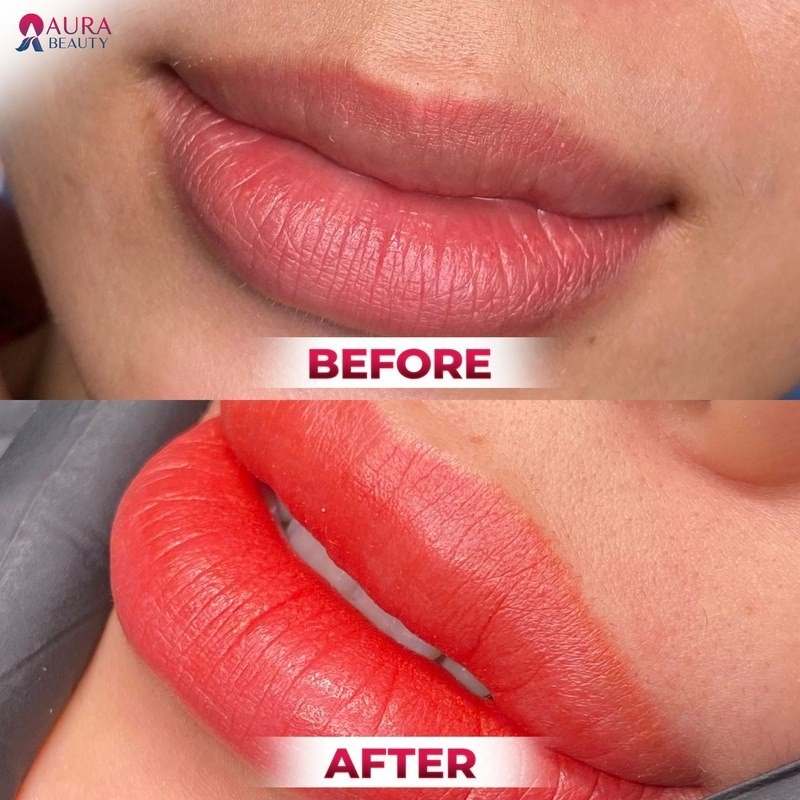 Đôi môiiên màu đỏ cam tự nhiên của khách hàng tại Aura