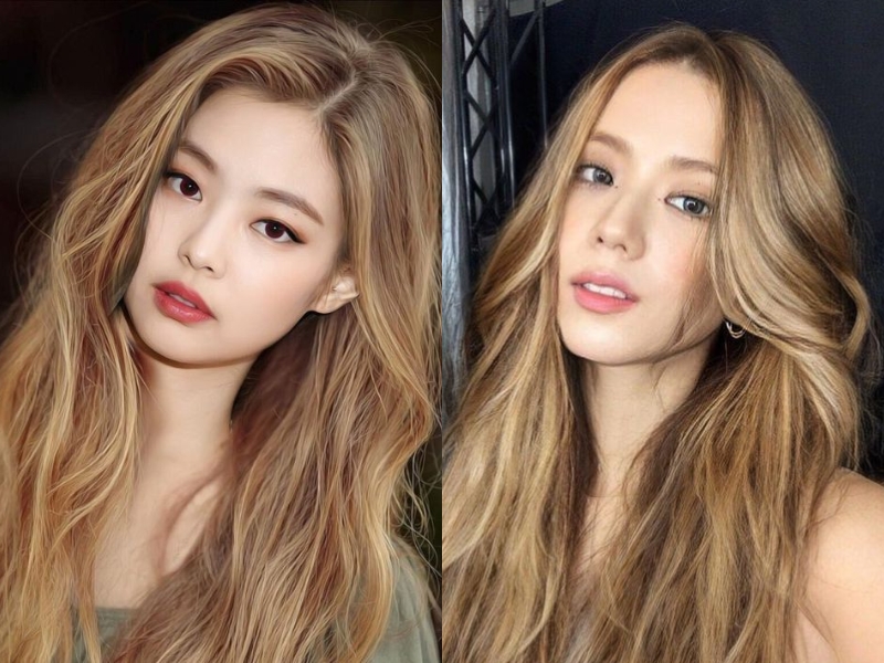 Jennie và Jisoo nhuộm mài nâu vàng ánh kim