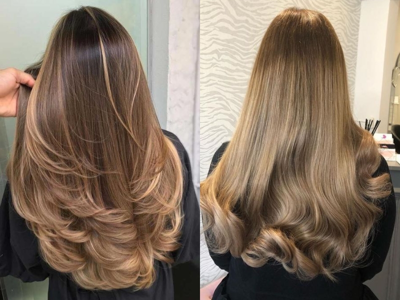 Nhuộm tóc màu nâu vàng ombre