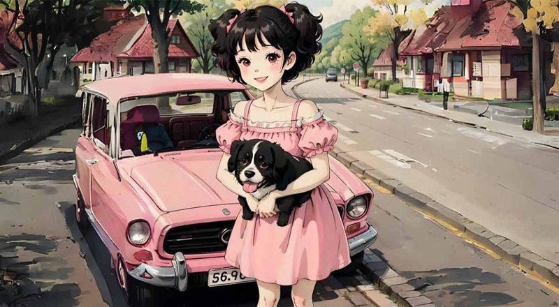 Ảnh chibi cute cô gái và cún con dành cho máy tính