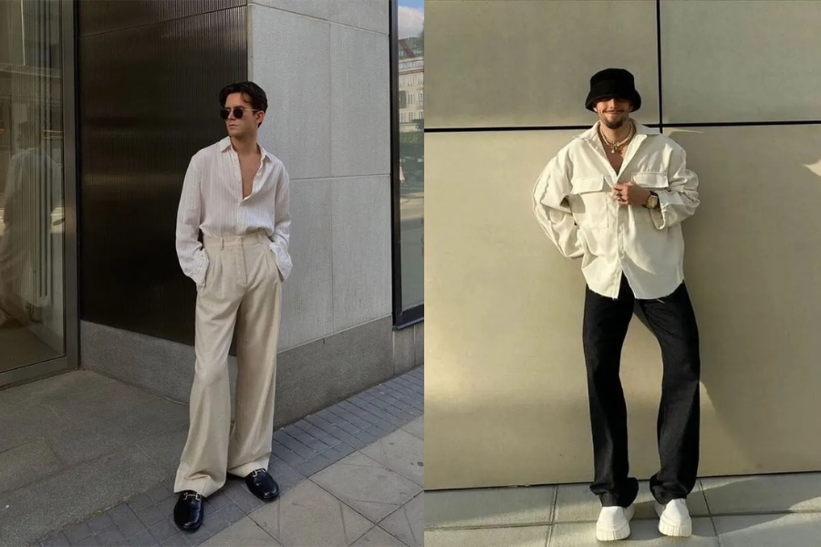 Phối quần tây ống suông cùng áo sơ mi
