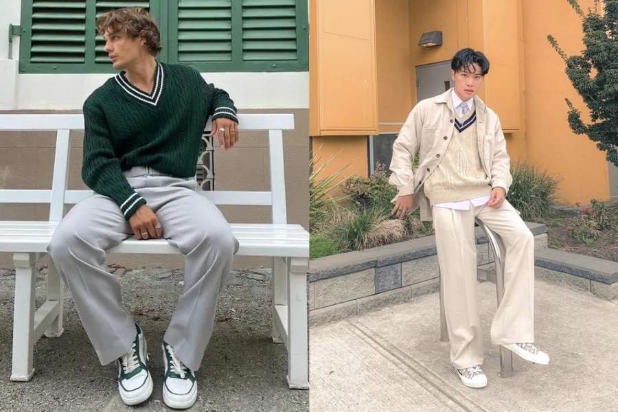 Kết hợp quần ống suông cùng áo len