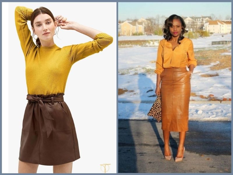 chân váy màu nâu phối với áo màu gì