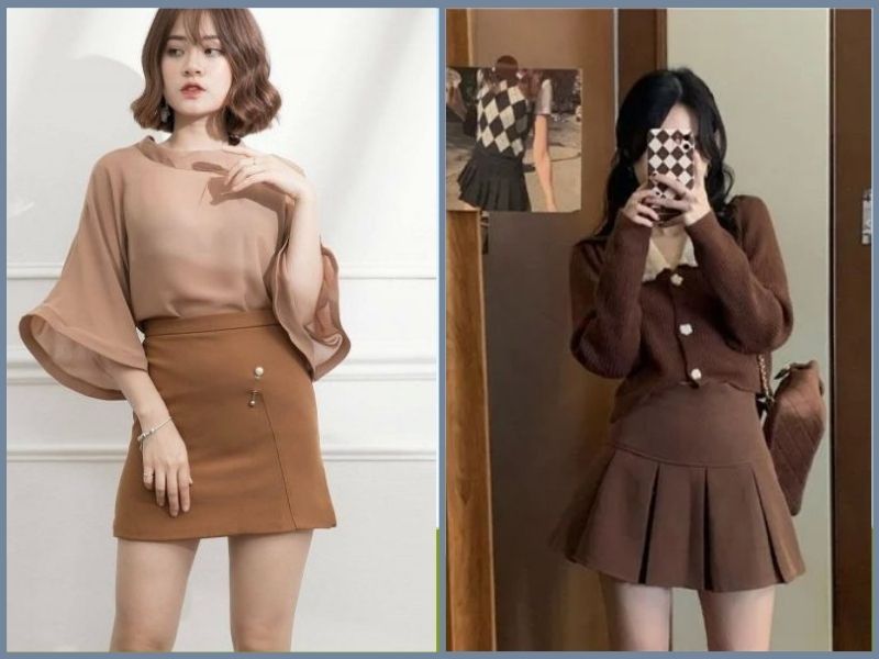 chân váy màu nâu phối áo màu gì