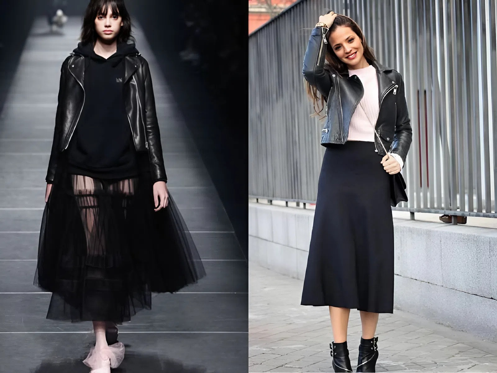 cách phối đồ với áo da nữ dáng dài