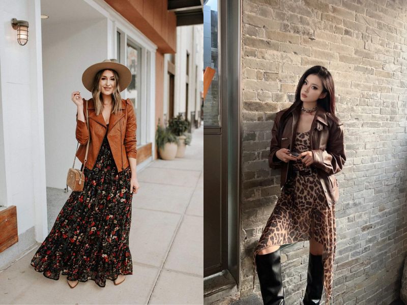 phối đồ với áo khoác da lộn nữ