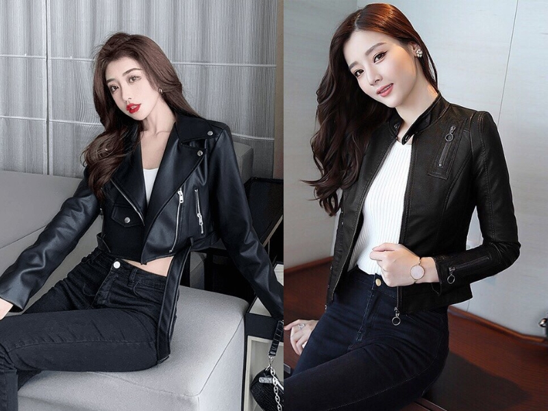 phối đồ với áo khoác da nữ