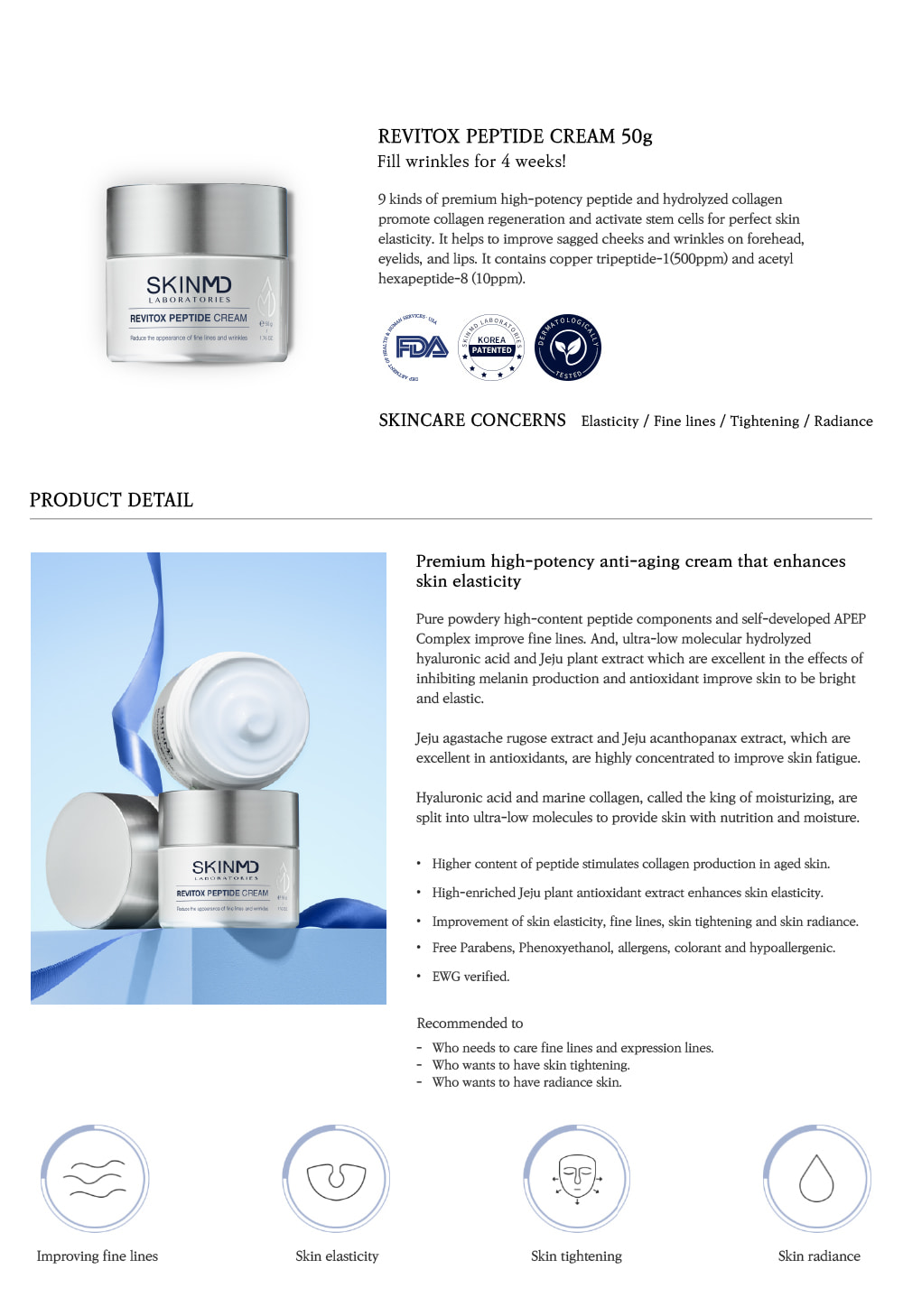 SKINMD LABORATORIES - Revitox peptide cream 50g