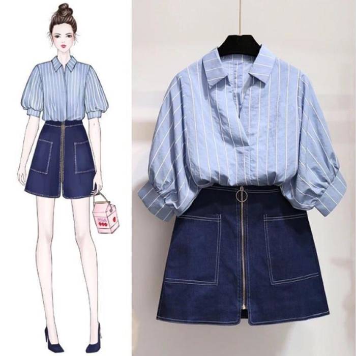 Mẫu sơ mi nữ tay phồng kẻ sọc phong cách bổ điển