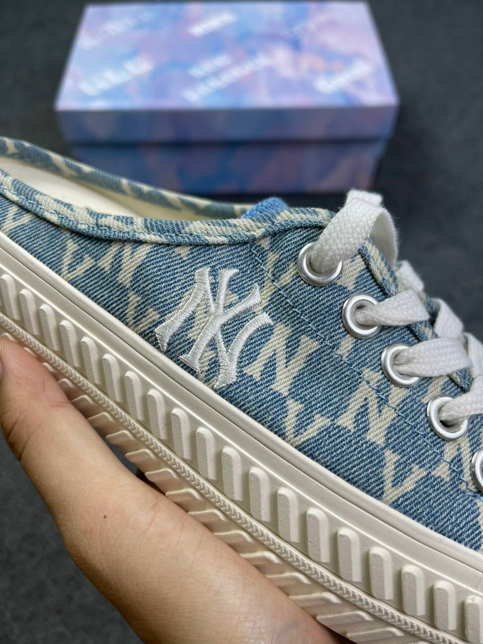 Giày Sục Mlb Ny Xanh Dương Rep 11