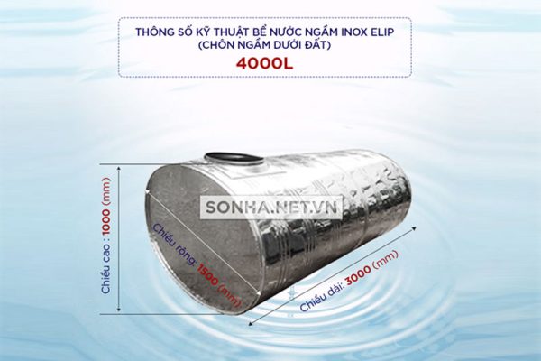 Bể Nước Ngầm Inox Elip 4000L (Chôn Ngầm Dưới Đất)