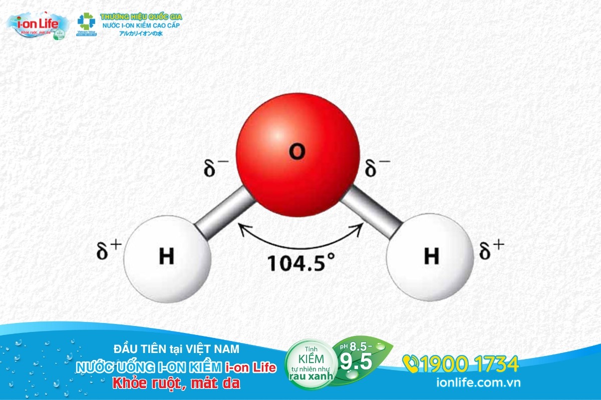 Cấu tạo phân tử nước gồm 2 nguyên tử H và 1 nguyên tử O