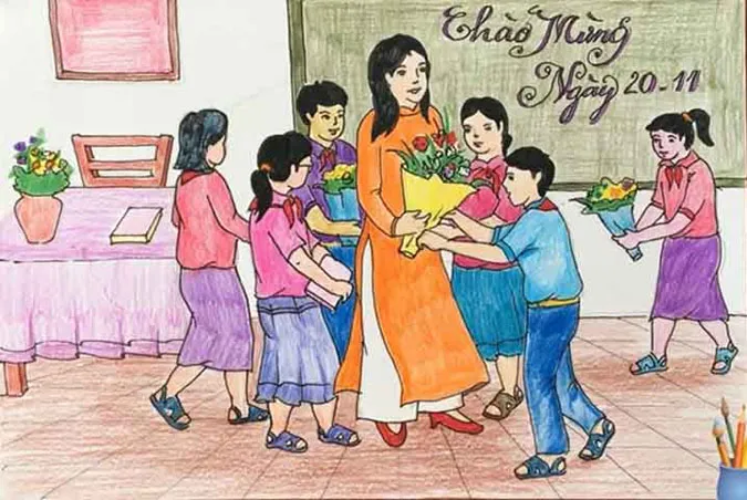 85 bức tranh vẽ cô giáo đẹp, ý nghĩa nhân ngày 20/11 6