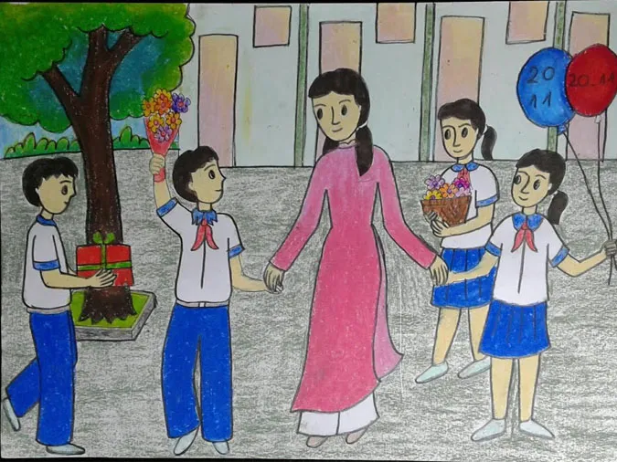 85 bức tranh vẽ cô giáo đẹp, ý nghĩa nhân ngày 20/11 8