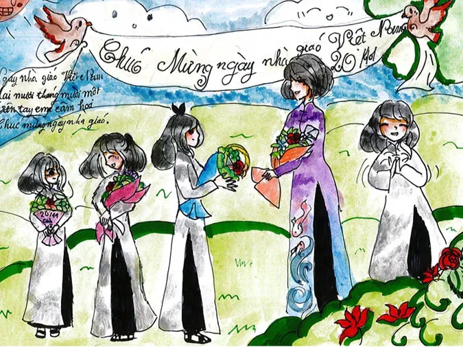 85 bức tranh vẽ cô giáo đẹp, ý nghĩa nhân ngày 20/11 74