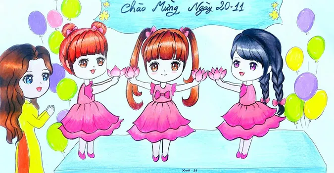 85 bức tranh vẽ cô giáo đẹp, ý nghĩa nhân ngày 20/11 77