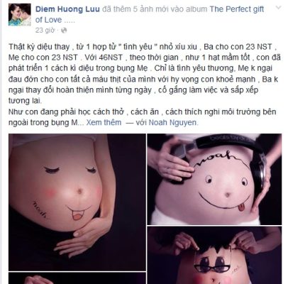 Diễm Hương hồn nhiên khoe bụng bầu vẽ mặt hài hước