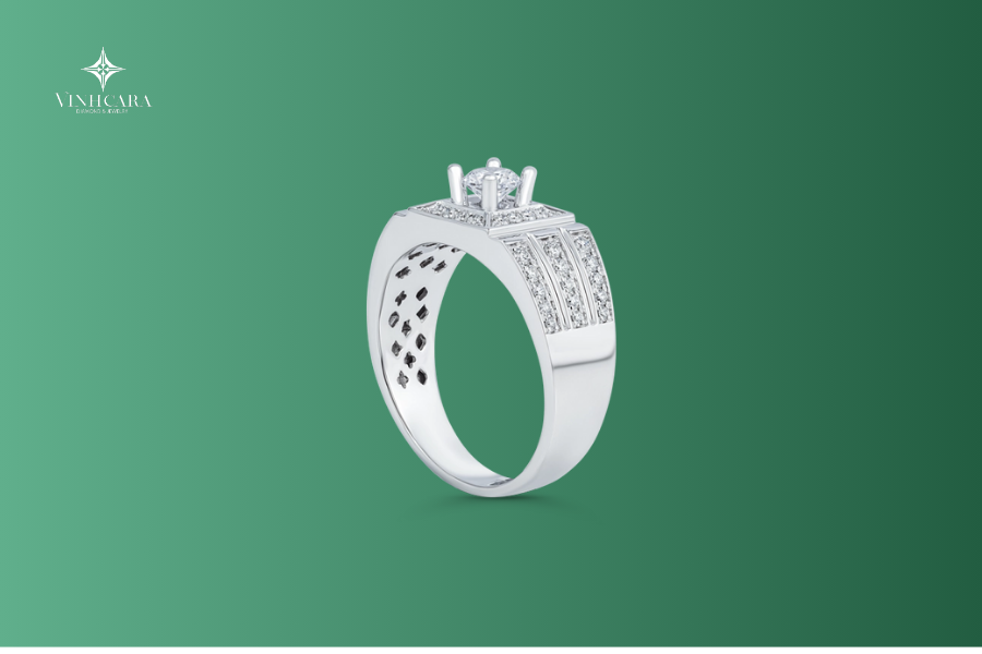 Vỏ nhẫn nam Kim cương Vàng trắng 18K VCR NA-0405 quý phái