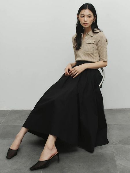 Cách phối đồ với chân váy xòe dài - Giày cao gót hoặc mule