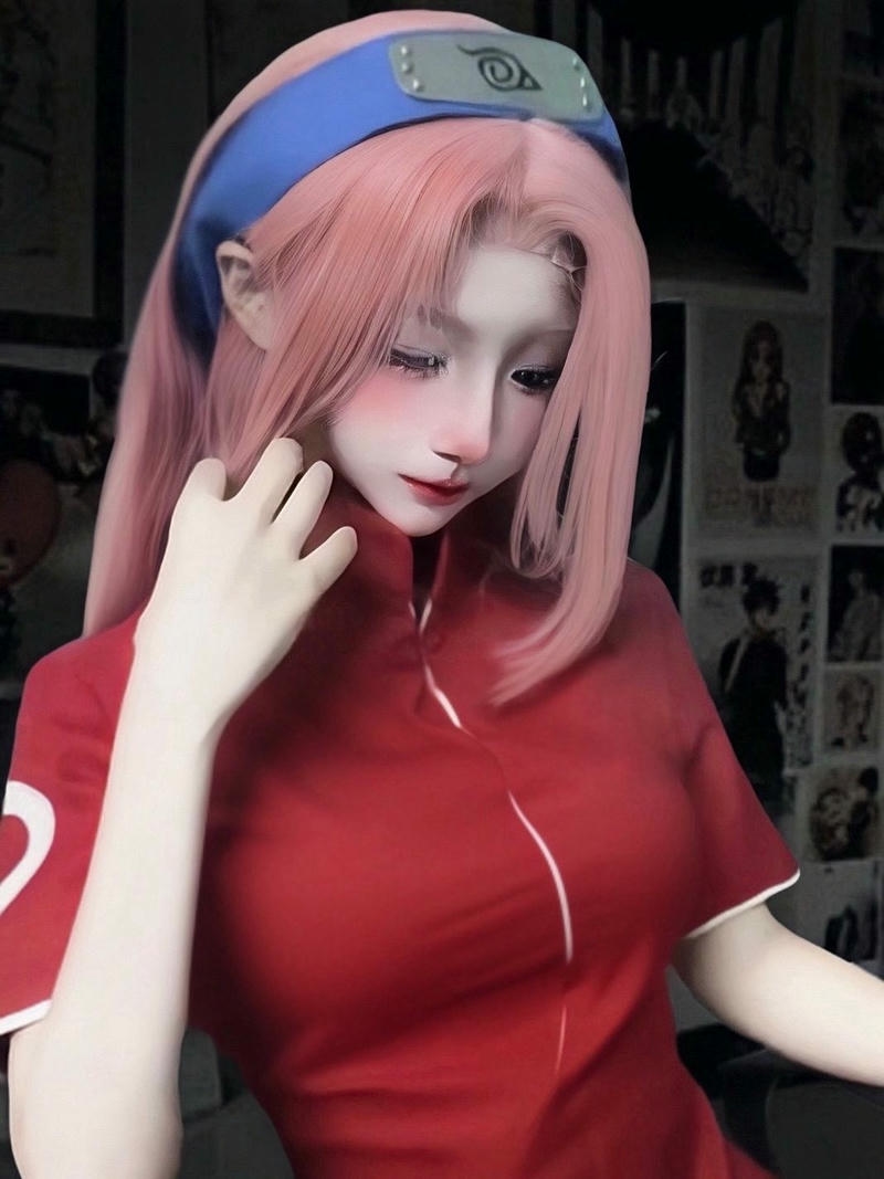Ảnh cosplay đẹp nhân vật sakura tóc hồng áo đỏ