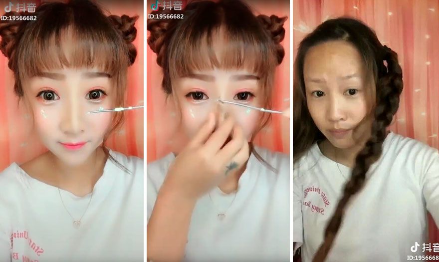 Gái xinh tiktok tẩy trang làm bao người ngã ngửa: độn mũi gọt cằm chỉ bằng son phấn - 4