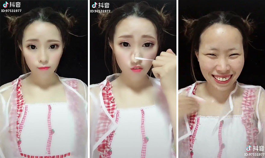 Gái xinh tiktok tẩy trang làm bao người ngã ngửa: độn mũi gọt cằm chỉ bằng son phấn - 5
