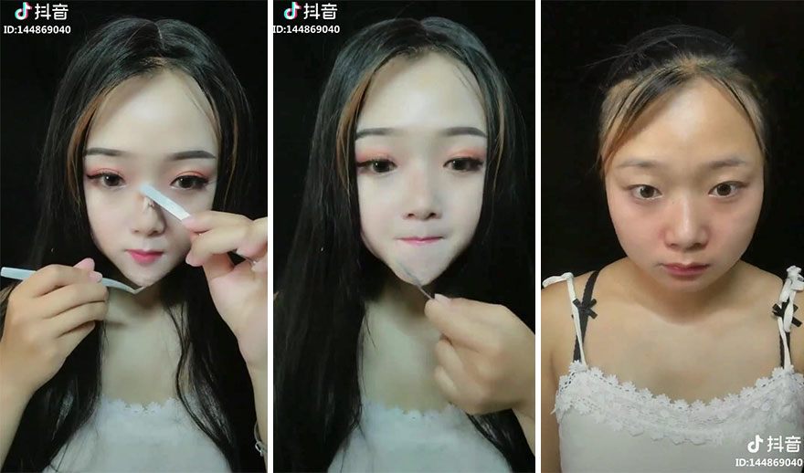 Gái xinh tiktok tẩy trang làm bao người ngã ngửa: độn mũi gọt cằm chỉ bằng son phấn - 2