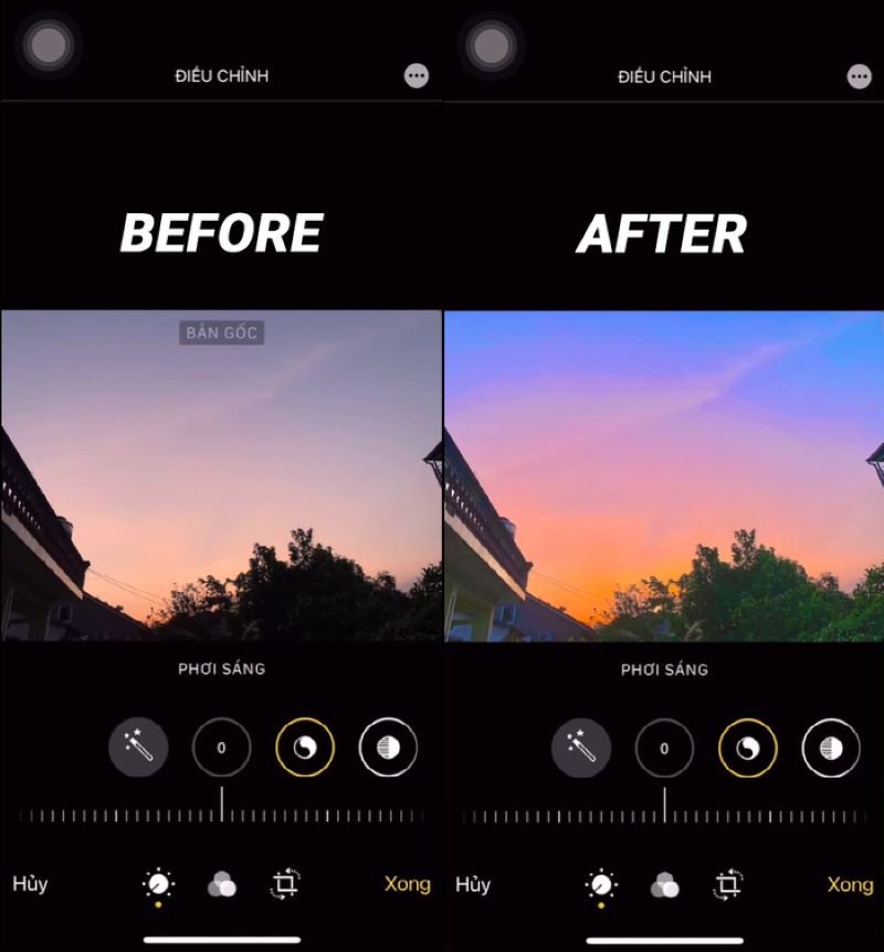 Công thức chỉnh ảnh trên iPhone bầu trời