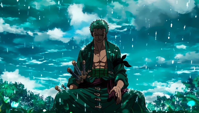 Zoro huyền bí, nền tối, phù hợp chế độ Dark Mode desktop