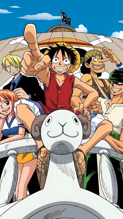 Zoro cùng đồng đội Straw Hat, nền tông sáng vui tươi
