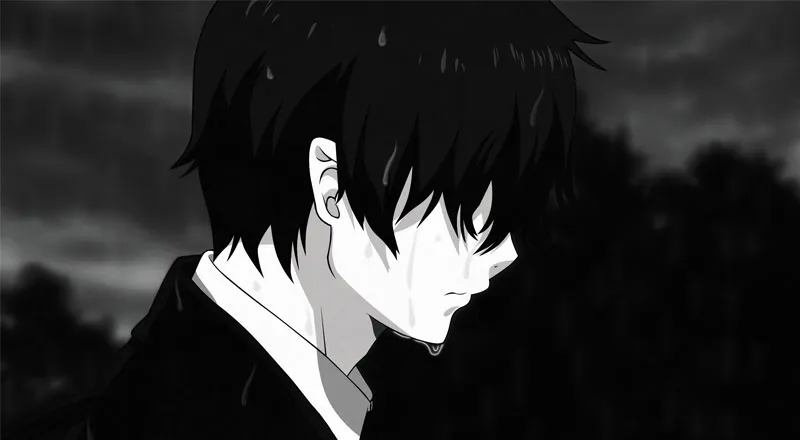 Ảnh anime buồn khóc dưới mưa thể hiện cảm giác đau lòng