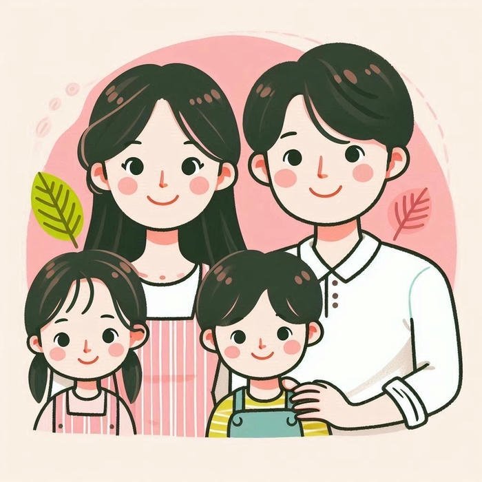 Ảnh gia đình chibi mặc đồ ngủ xanh lá cây cute